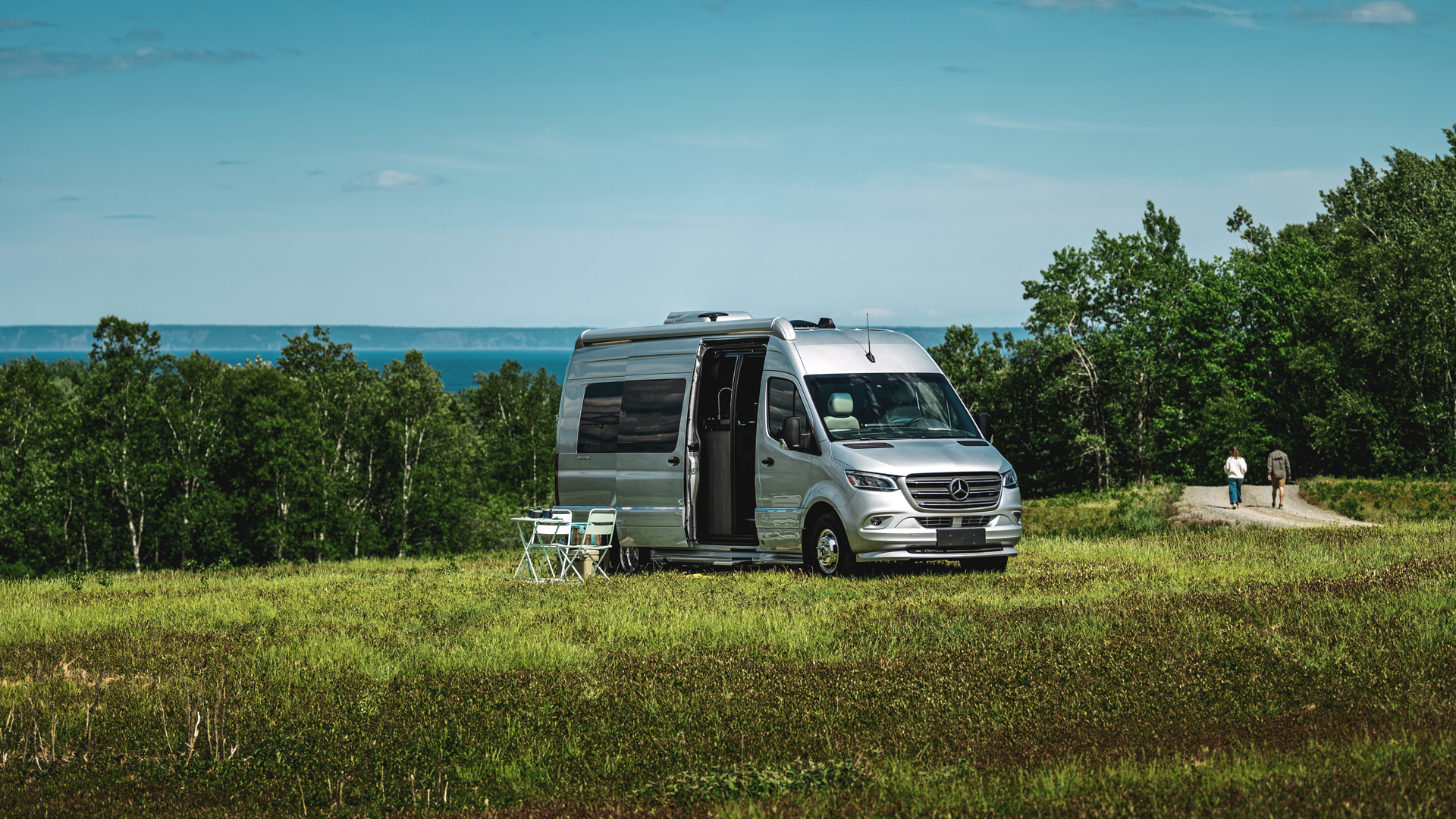 Airstream Interstate Class B RV sitting in the grass